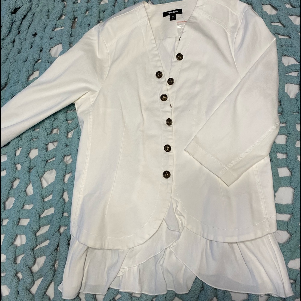 Ivory Peplum Military Jacket - Torrid